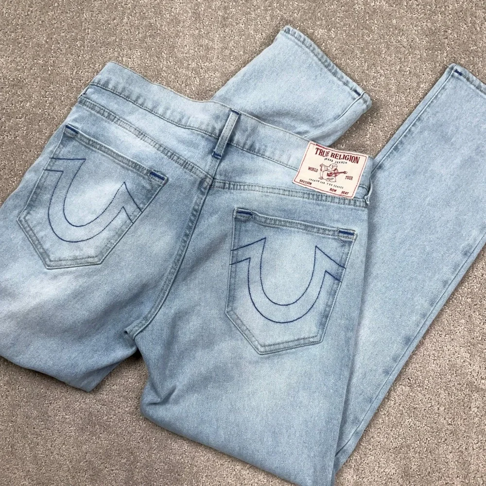 True Religion Geno Jeans Mens 33 Blue Fade Y2K Relaxed Slim Urban Iconic Denim
